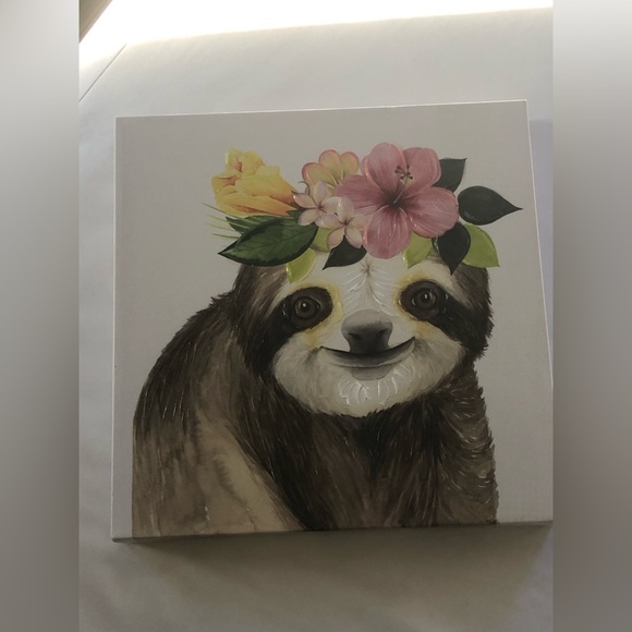 Sloth w/ Flower Crown Canvas Artwork  12x12 inches - Picture 2 of 3